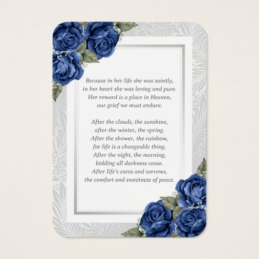 Blue Floral Photo Funeral Prayer Kaart (Achterkant)