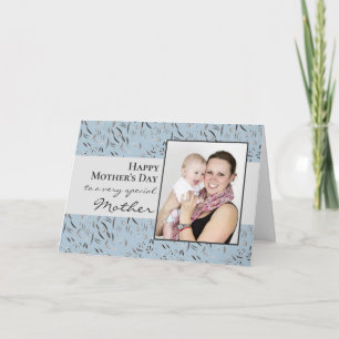 Blue Floral Photo Happy Mothers Day Kaart