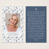 Blue Floral Photo Memorial Prayer Kaart (Voorkant /achterkant)
