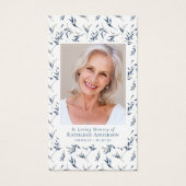 Blue Floral Photo Memorial Prayer Kaart (Voorkant)
