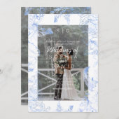 Blue Floral Photo Modern Wedding  Kaart (Voorkant / Achterkant)