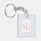 Blue Floral Photo Square (dubbelzijdig) Sleutelhan Sleutelhanger (Voorkant Links)
