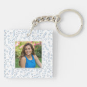 Blue Floral Photo Square (dubbelzijdig) Sleutelhan Sleutelhanger (Achterkant)