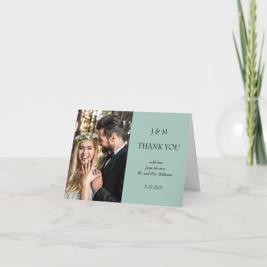 Blue Floral Photo Wedding Thank You Bedankkaart (Voorkant)