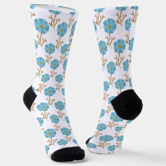Blue Floral Poppies Pattern Sokken (Gebogen)