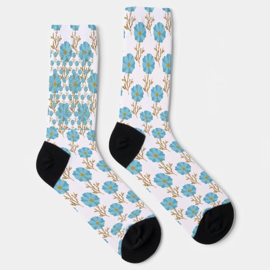 Blue Floral Poppies Pattern Sokken (Rechts)