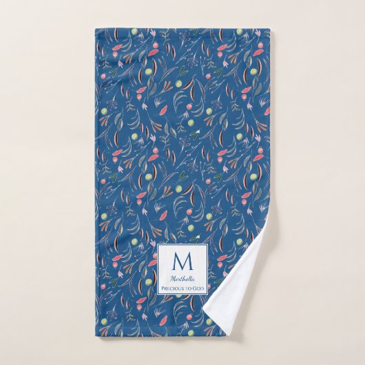 Blue Floral PRECIEUS VOOR GOD Monogram Handdoek (Handdoek)