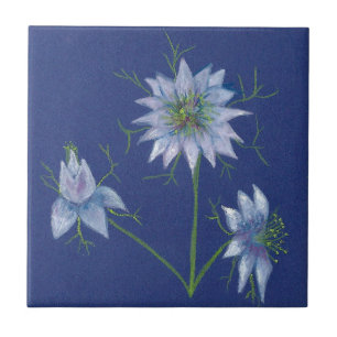 Blue Floral Print Ceramic Decorative Tegel Tegeltje