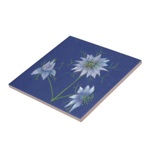 Blue Floral Print Ceramic Decorative Tegel Tegeltje (Zijkant)