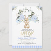 Blue Floral Pset Bunny Rabbit Baptism Invitation Kaart (Voorkant)