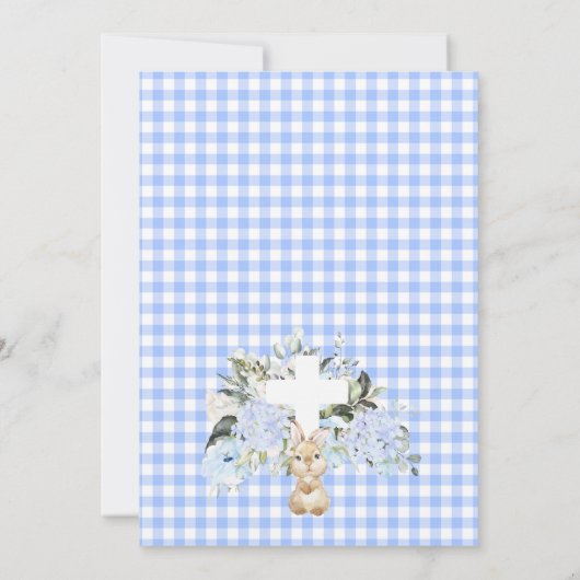 Blue Floral Pset Bunny Rabbit Baptism Invitation Kaart (Achterkant)