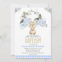 Blue Floral Pset Bunny Rabbit Baptism Invitation