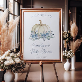 Blue Floral Pumpkin Autumn Baby shower Welkom Poster