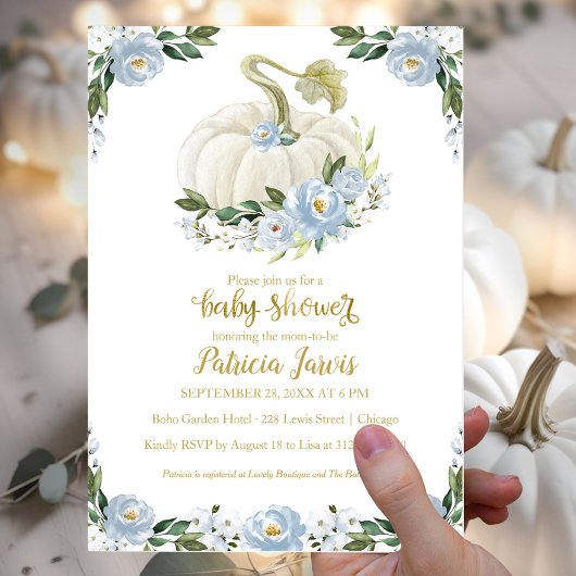 Blue Floral Pumpkin Baby shower Budget Invitation