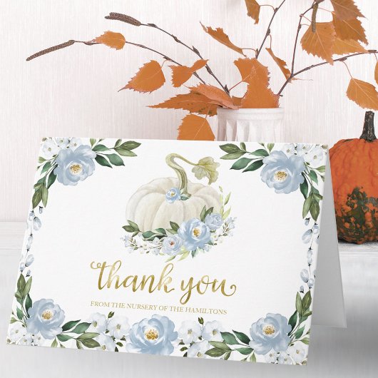 Blue Floral Pumpkin Herfst Baby shower Dank u Kaart