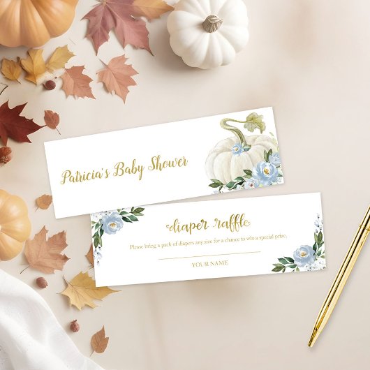Blue Floral Pumpkin Herfst Baby shower Diaper Raff Mini Visitekaartjes