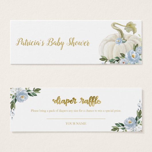 Blue Floral Pumpkin Herfst Baby shower Diaper Raff Mini Visitekaartjes (Voorkant /achterkant)