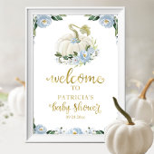 Blue Floral Pumpkin Herfst Baby shower Welkomsttek Poster