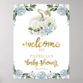 Blue Floral Pumpkin Herfst Baby shower Welkomsttek Poster (Voorkant)
