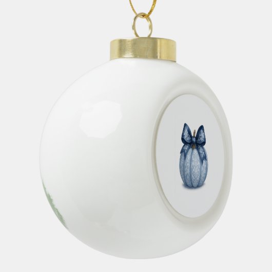 Blue Floral Pumpkin Keramische Bal Ornament (Links)