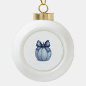 Blue Floral Pumpkin Keramische Bal Ornament (Voorkant)