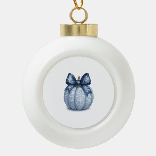 Blue Floral Pumpkin Keramische Bal Ornament (Voorkant)