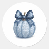 Blue Floral Pumpkin Ronde Sticker (Voorkant)