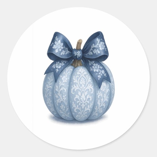 Blue Floral Pumpkin Ronde Sticker (Voorkant)