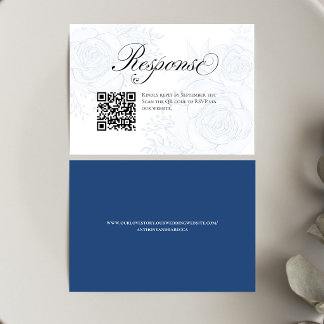 Blue Floral QR Code Wedding RSVP Insert Card Kaartje
