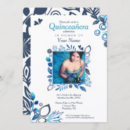 Blue Floral Quinceañera Kaart