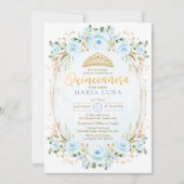 Blue Floral Quinceañera Mis Quince 15th Birthday Kaart (Voorkant)