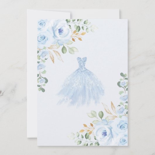 Blue Floral Quinceañera Mis Quince 15th Birthday Kaart (Achterkant)