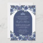 Blue Floral Quinceanera Verjaardag Kaart (Voorkant)