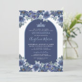 Blue Floral Quinceanera Verjaardag Kaart (Staand voorkant)