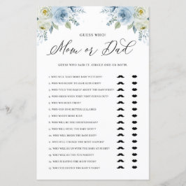 Blue Floral raad eens wie Baby shower van mama of 