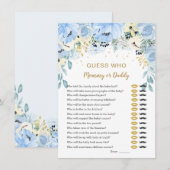 Blue Floral raad wie Baby shower games spelen Kaart (Voorkant / Achterkant)