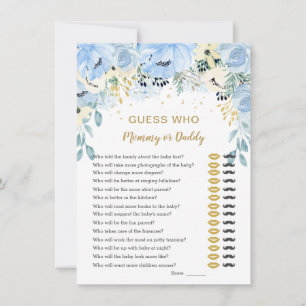 Blue Floral raad wie Baby shower games spelen Kaart