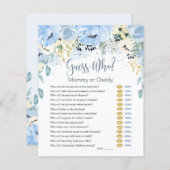 Blue Floral raad wie Baby shower speelt fat paper (Voorkant / Achterkant)