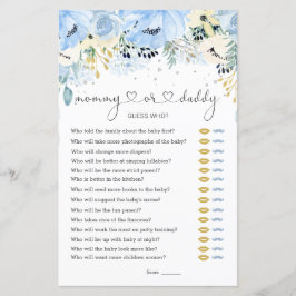 Blue Floral raad wie Baby shower speelt fat paper