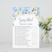 Blue Floral raad wie Baby shower speelt fat paper (Staand voorkant)