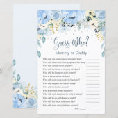 Blue Floral raad wie Baby shower speelt fat paper (Voorkant / Achterkant)