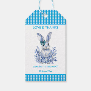 Blue Floral Rabbit 1st Birthday Party Gift Label Cadeaulabel