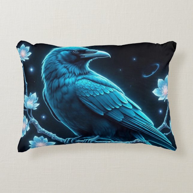 Blue Floral Raven Accent Kussen (Voorkant)