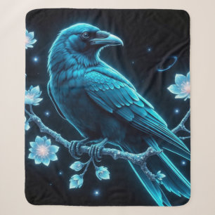 Blue Floral Raven Sherpa Deken