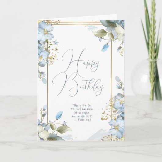 Blue Floral Religious Birthday Kaart met Schrift (Voorkant)