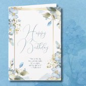 Blue Floral Religious Birthday Kaart met Schrift
