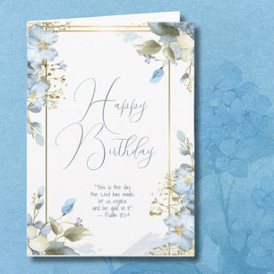 Blue Floral Religious Birthday Kaart met Schrift