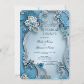 Blue  Floral repetitie Dinner Invitation Kaart (Voorkant)