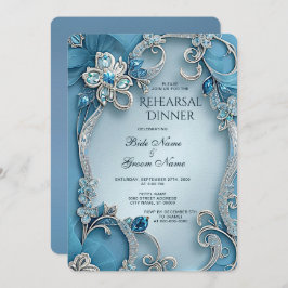Blue Floral repetitie Dinner Invitation Kaart