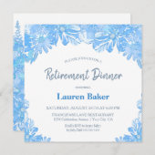 Blue Floral Retirement Dinner Party Kaart (Voorkant / Achterkant)